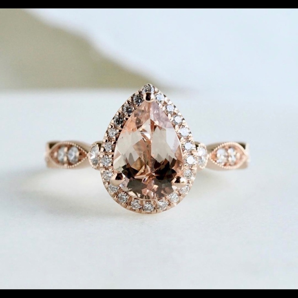 14K Rose Gold 2 Ct Pear Shape Morganite & Diamond